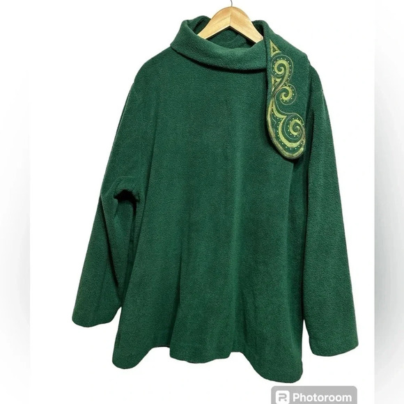 Vintage Bob Mackie Green Fleece Coat Attached Scarf Wearable Art - Picture 3 of 8